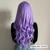 economico Parrucche trendy sintetiche-parrucche sintetiche viola con onda del corpo con frangia per capelli lunghi e ricci da donna per feste cosplay di ragazze e donne o parrucca per uso quotidiano