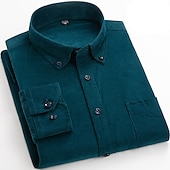 cheap Flannel Shirts-Men&#039;s Shirt Corduroy Shirt Shirt Jacket Overshirt Plain Outdoor Daily Wear Light Blue Yellow Red Navy Blue Long Sleeve Lapel Spring &amp;  Fall Clothing Apparel Front Pocket