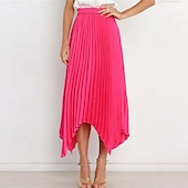 preiswerte Schlichte Röcke-Damen Rock Schaukel Langer Rock Elegant Modisch Maxi Hoher Taillenbund Röcke Einfarbig Gefaltet Asymmetrischer Saum Party Strasse Schwarz Weiß Wein Dunkelgrün Frühling Sommer Satin