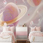 voordelige Behang-3d muurschildering behang zonnestelsel galaxy planet muursticker die print peel en stick verwijderbare pvc/vinyl materiaal zelfklevend/lijm vereist muur decor muurschildering voor woonkamer slaapkamer