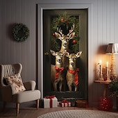 abordables Cubiertas para puertas navideñas-Adornos navideños para puertas, renos, cubiertas para puertas, tapiz para puertas, decoración de cortinas para puertas, telón de fondo navideño, pancarta para puerta de entrada, suministros de