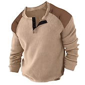 preiswerte Lässiges Henley-T-Shirt-Herren Waffel-Henley-Hemd T-Shirt Farbblock Henley Strasse Urlaub Langarm Bekleidung Modisch Designer Basic