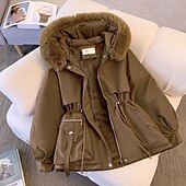 levne Zimní parka-Dámské Zimní kabát Puffer bunda Mikina s kapucí Větruvzdorné Zahřívací Kapsy S kapsami Kožešinový límec Módní Pouliční styl Pevná barva Dovolená ulice Denní nošení Jdeme ven Zip Standardní Mikina
