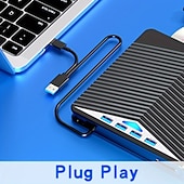 abordables Cables y adaptadores-Reproductores de cd/dvd externos con 4 usb con luces led para ordenadores personales, reproductores de cd/dvd. Lector de tarjetas extensor multifunción tipo c para windows/liunx/mac os/para mac