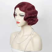 abordables Perruques historiques-perruque ondulée femme noire années 1920 vintage perruque garçonne dame rockabilly courte perruque bouclée carnaval fête cosplay costume cheveux synthétiques
