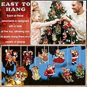 cheap Event &amp; Party Supplies-20pcs Christmas Tree Ornaments Xmas Wooden Santa Claus Christmas Crutches Green Garland Hanging Decoration Pendant For Outdoor Festival Party Gift (with Rope)