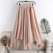 cheap Plain Skirts-Women&#039;s Skirt A Line Swing Fashion Casual Maxi High Waist Skirts Solid Colored Ruched Irregular Hem Vacation Causal Light Blue Black White Pink Spring &amp; Summer Cotton