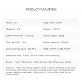levne Chytré hodinky-696 Q23 Chytré hodinky 1.69 inch Inteligentní náramek Bluetooth Monitorování teploty Krokoměr Záznamník hovorů Kompatibilní s Android iOS Dámské Muži Záznamník zpráv Kontrola kamery Vždy na displeji