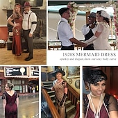 levne oblečení-Retro Řvoucí 20s 20. léta 20. století Bubenové šaty Úbory Sada příslušenství Velký Gatsby Svatební host Flitry Flitry Do V Maškarní kostým Dámské předvečer Všech svatých Karneval Plesová maškaráda