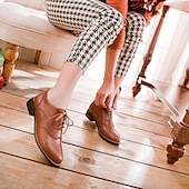 ieftine Oxfords de Damă-pantofi oxford clasici brogue de damă – pantofi maro din piele artificială cu vârful aripii cu șireturi pentru ținute casual și formale de inspirație vintage
