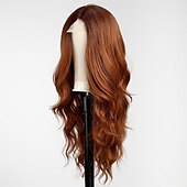 economico Parrucche trendy sintetiche-parrucca ondulata lunga ombre castano ramato per donna parrucca riccia parte centrale da 26 pollici parrucca in fibra sintetica resistente al calore dall&#039;aspetto naturale per l&#039;uso quotidiano nelle
