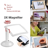 cheap Office Supplies-Desktop Magnifying Glass with LED Light Large Screen 360-degree Rotation 3 Times Magnification Reading Newspapers for The Elderly