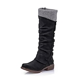 olcso Slouch Boots-női barna, domború, kötött mandzsettás térdcsizma - hangulatos és stílusos őszi/téli lábbeli