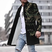 preiswerte leichter Herrenmantel-Herren Totenkopf Motiv Grafik-Drucke Wintermantel Mantel warm halten Atmungsaktiv Komfortabel Modisch Strassenmode Cool Arbeit Freizeitskleidung Ausgehen Tasche Bedruckt Herbst Winter Umlegekragen