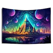 preiswerte Blacklight -Wandteppiche-Schwarzlicht-Wandteppich, UV-reaktiv, leuchtet im Dunkeln, Glow Party, Neon, trippige, neblige Pyramide, Ägypten, Wandteppich, Wandbild für Wohnzimmer, Schlafzimmer