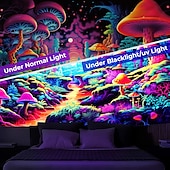 Χαμηλού Κόστους Μαύρισμα ταπετσαρία-blacklight ταπετσαρία uv αντιδραστική λάμψη στη σκοτεινή λάμψη πάρτι νέον trippy ομιχλώδες δάσος μανιτάρι κρεμαστή ταπισερί τοίχου τοιχογραφία για κρεβατοκάμαρα σαλονιού
