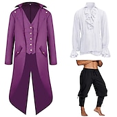 voordelige Outfits-sets met smokingrok ruches overhemd piraatbroek 3 stuks middeleeuwse renaissance 18e 17e eeuw viking piratenoutfits heren prestatiestadium carnaval cosplay kostuum