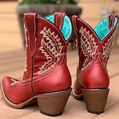 levne Cowboy &amp; Western Boots-dámské červené westernové kovbojské boty s výšivkou pro vintage styl i každodenní nošení