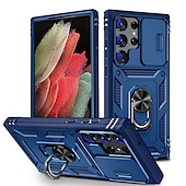 baratos Capa Samsung-Capinha para Samsung Galaxy S23 S22 Plus Ultra S21 Ultra A14 A54 A52 S25 Ultra Capa Traseira com Suporte Anel Protetor de Lente de Câmera PC