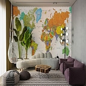 baratos Papel de Parede-Mapa do mundo papel de parede mural atlas vintage cobertura de parede adesivo peel and stick removível pvc/material de vinil autoadesivo/adesivo necessário decoração de parede para sala de estar