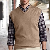 preiswerte Herrenpullover-Herren Pullunder Kleid Pullover Pullover Gerippt Stricken Normale Oberteile Gestrickt Einfach V Ausschnitt Moderne zeitgenössische Arbeit Alltagskleidung Bekleidung Ärmellos Winter Kamel Wein S M L