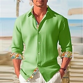 economico Stampa Floreale-Per uomo Floreale Fiori tropicali Camicia Camicia hawaiana Camicia Aloha Manica lunga Camicia Collo ripiegabile Informale Da tutti i giorni Per uscire Fine settimana Bianco Verde Cachi S M L