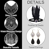 preiswerte 1920er Kleider-Goldene Zwanziger 1920er Knielang Flapper Kleid Outfits Zubehörset Ärmellos Der große Gatsby Hochzeitsgast Pailletten Quastenfransen Pailletten Quaste V Ausschnitt Kostüm Damen Karneval Maskerade