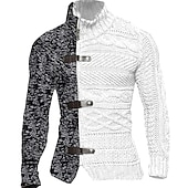 levne pánský svetr cardigan-Pánské Svetr Cardigan Masivní kardigan Oříznutý svetr Kabel Plést Standardní Zip Tlačítko Barevné bloky Stojáček Vinobraní protažení Ležérní Denní nošení Oblečení Klínové rukávy Podzim Zima Černá Bílá