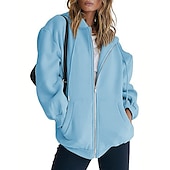 baratos jaqueta com capuz-Moletom Moletom com zíper Pullover Tecido Bolso frontal Para Mulheres Adulto Não Imprimindo Rua Casual / Diário