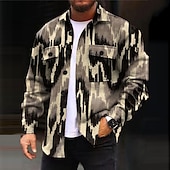 economico giacca camicia da uomo-Per uomo Geometria Camicia Giacca da camicia Sovracamicia Manica lunga Informale Esterno Strada Casual / quotidiano Autunno inverno Collo ripiegabile Bottoni Tasche Stampa Bianco Rosso Kaki