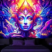 お買い得  ブラックライトタペストリー-ブラックライトタペストリー uv 反応性グローインザダーク女神トリッピー霧自然風景壁掛けタペストリー壁アート壁画用リビングルーム寝室