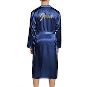cheap Men&#039;s Robes-Men&#039;s Robe Bathrobe Silk Robe Silk Kimono 1 pcs Plain Stylish Casual Comfort Home Daily Bed Faux Silk Comfort Warm V Neck Long Sleeve Belt Included Fall Winter Black Wine