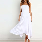 preiswerte Schlichte Röcke-Damen Rock Schaukel Langer Rock Elegant Modisch Maxi Hoher Taillenbund Röcke Einfarbig Gefaltet Asymmetrischer Saum Party Strasse Schwarz Weiß Wein Dunkelgrün Frühling Sommer Satin