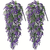billige Kunstige planter og blomster-4 bunter kunstig lavendel hengende blomsterbukett vinranke hengende planter falsk eføy vinblader til terrasse hjem soverom bryllup innendørs utendørs veggdekor, hjemmedekor, estetisk romdekor