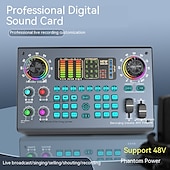 economico Microfoni-Kit di apparecchiature per podcasting professionale 2023 c100 48v con scheda audio di conversione vocale con vari effetti sonori e luci a led ideali per l&#039;uso nel podcasting.