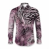 cheap Animal Print-Men&#039;s Leopard Animal Fur Pattern Shirt Button Up Shirt Long Sleeve Abstract Daily Wear Going out Fall &amp; Winter Turndown Print Button-Down Yellow Pink Red Blue Purple