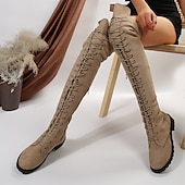 cheap Fashion Boots-Women&#039;s Over-the-Knee Lace-Up Suede Boots with Flat Heel – Stylish and Comfortable for Casual and Winter Wear