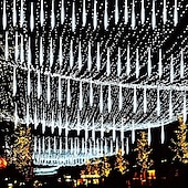 billiga Stickkontakter-1 st jul meteor dusch ljus dekorativt träd ljus lågspänning säkerhetsplugg utomhus vattentät dekorativ ljusslinga 30cm-192led/45cm-288led/75cm-576led