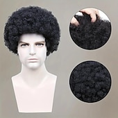 abordables Perruques Synthétiques Sans Bonnet-10 pouces afro crépus bouclés perruques de cheveux pour hommes moelleux doux perruques de remplacement de cheveux entièrement fabriqués à la machine perruques de cheveux synthétiques couleur noire