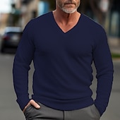 cheap Men&#039;s Pullover Sweater-Men&#039;s Pullover Sweater Jumper Knit Sweater Ribbed Knit Regular Knitted Basic Plain V Neck Keep Warm Modern Contemporary Daily Wear Going out Clothing Apparel Fall Winter Black Dark Navy S M L