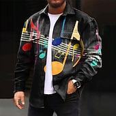 Men's Notes Shirt Shirt Jacket Overshirt Long Sleeve Casual Outdoor Street Casual Daily Fall & Winter Turndown Buttons Pocket Print Black3