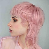 abordables Perruques historiques-perruque mulet courte et hirsute moderne pour femme perruque mulet des années 80 perruque coupe lutin avec frange perruques synthétiques naturelles de remplacement de cheveux blonds avec reflets