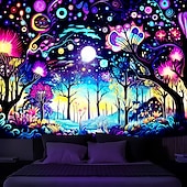 cheap Blacklight Tapestries-Blacklight Tapestry UV Reactive Glow in the Dark Flower Trippy Misty Nature Landscape Hanging Tapestry Wall Art Mural for Living Room Bedroom