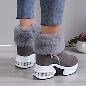 levne Sníh a zimní boty-Dámské Boty Větší velikosti Zimní obuv Denní Pevná barva Podšité fleecem Kotníkové boty Booties Zip Klínový podpatek Oblá špička Pohodlné Umělý semiš Zip Černá Béžová Šedá