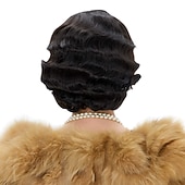 preiswerte Historische Perücken-Rauschende 20er Jahre Perücke Welle 1920er Jahre Perücke kurz lockig schickes Kostüm für Frauen Cosplay Party 70er Halloween Perücken