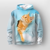 levne 3D zvířata dívky-Dívčí 3D Kočka Kapuce Pullover Dlouhý rukáv 3D tisk Podzim Zima Aktivní Módní Roztomilý Děti 3-12 let Venkovní Ležérní Denní Běžný