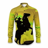 abordables chemises western pour hommes-Derby du Kentucky Homme Cheval Chemise Chemise Western Chemise de cow-boy manche longue Décontractées Usage quotidien Sortie Automne hiver Col rabattu Imprimer Bouton bas Orange Vert