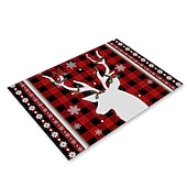 baratos Decoração de Natal-corredor de mesa vermelho, decoração de mesa sazonal em estilo fazenda de férias de inverno