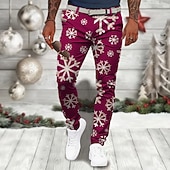 economico Abito da scena natalizia-pantaloni da uomo con stampa scena natalizia fiocco di neve business casual stampa 3d pantaloni eleganti da esterno abbigliamento quotidiano streetwear poliestere vino nero blu s m l pantaloni