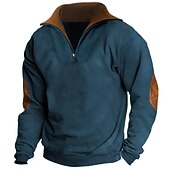 Men's Sweatshirt Quarter Zip Sweatshirt Blue Half Zip Color Block Patchwork Sports & Outdoor Daily Holiday Polyester Streetwear Basic Casual Spring &  Fall Clothing Apparel Hoodies Sweatshirts  Long4